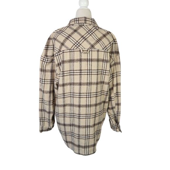Motel Marcella Shirt Jacket Shacket Light Tan Plaid Flannel Womens S - Picture 4 of 7